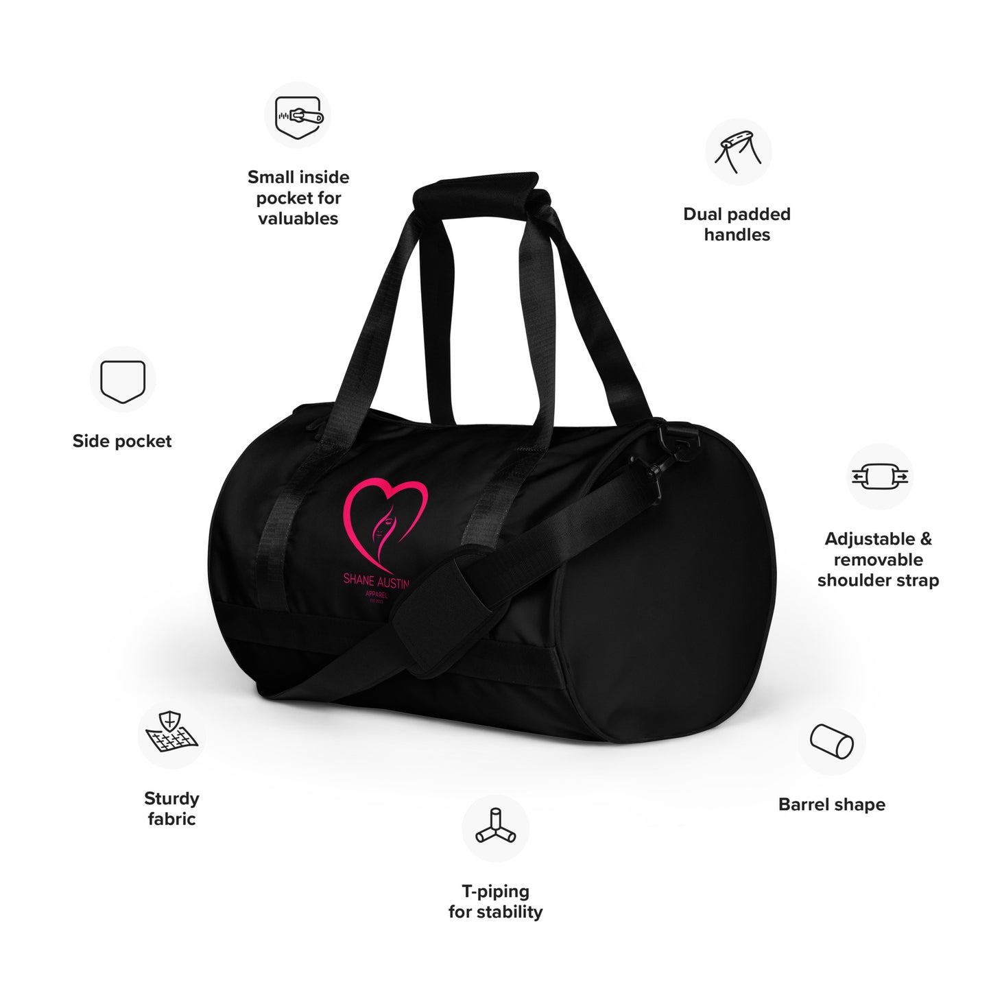 "Beautiful Heart" Pink All-over print gym/duffle bag