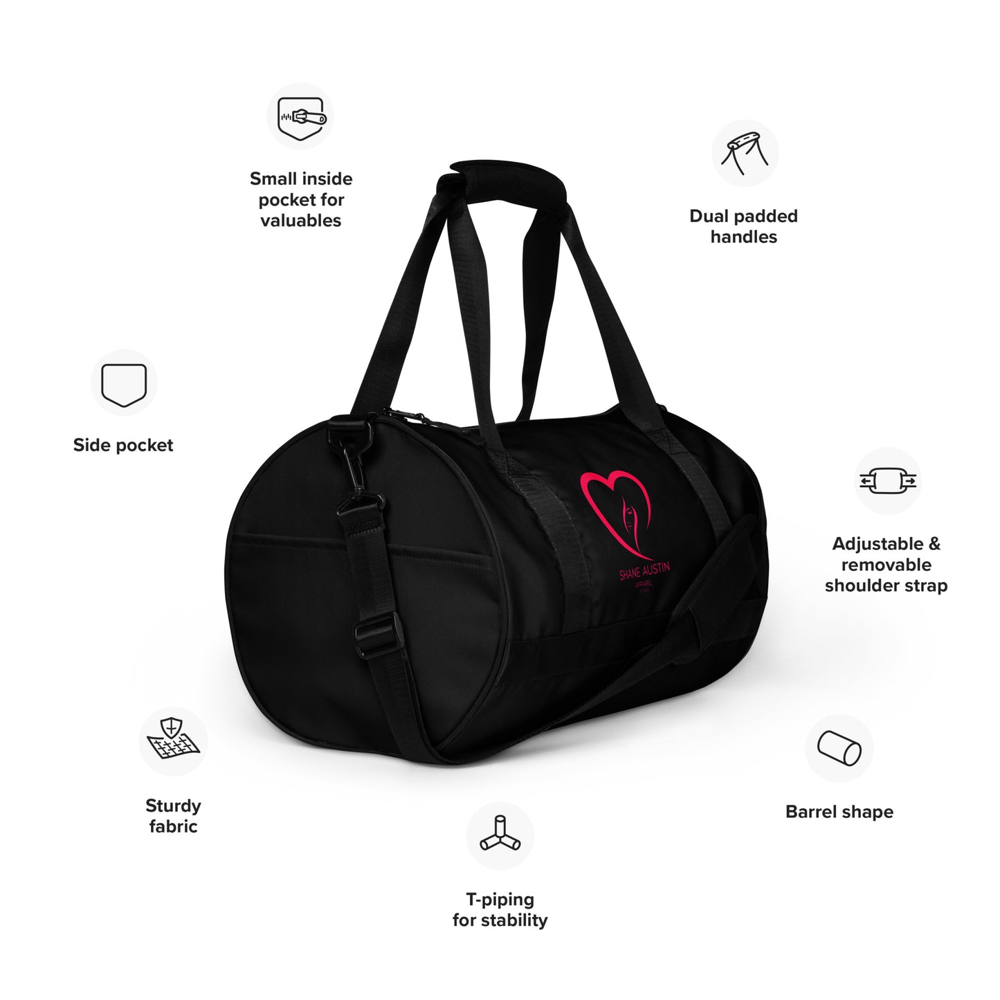 "Beautiful Heart" Pink All-over print gym/duffle bag