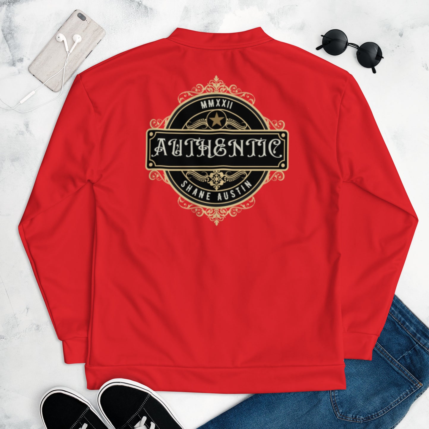 Authentic Patch Unisex Bomber Jacket (Red)