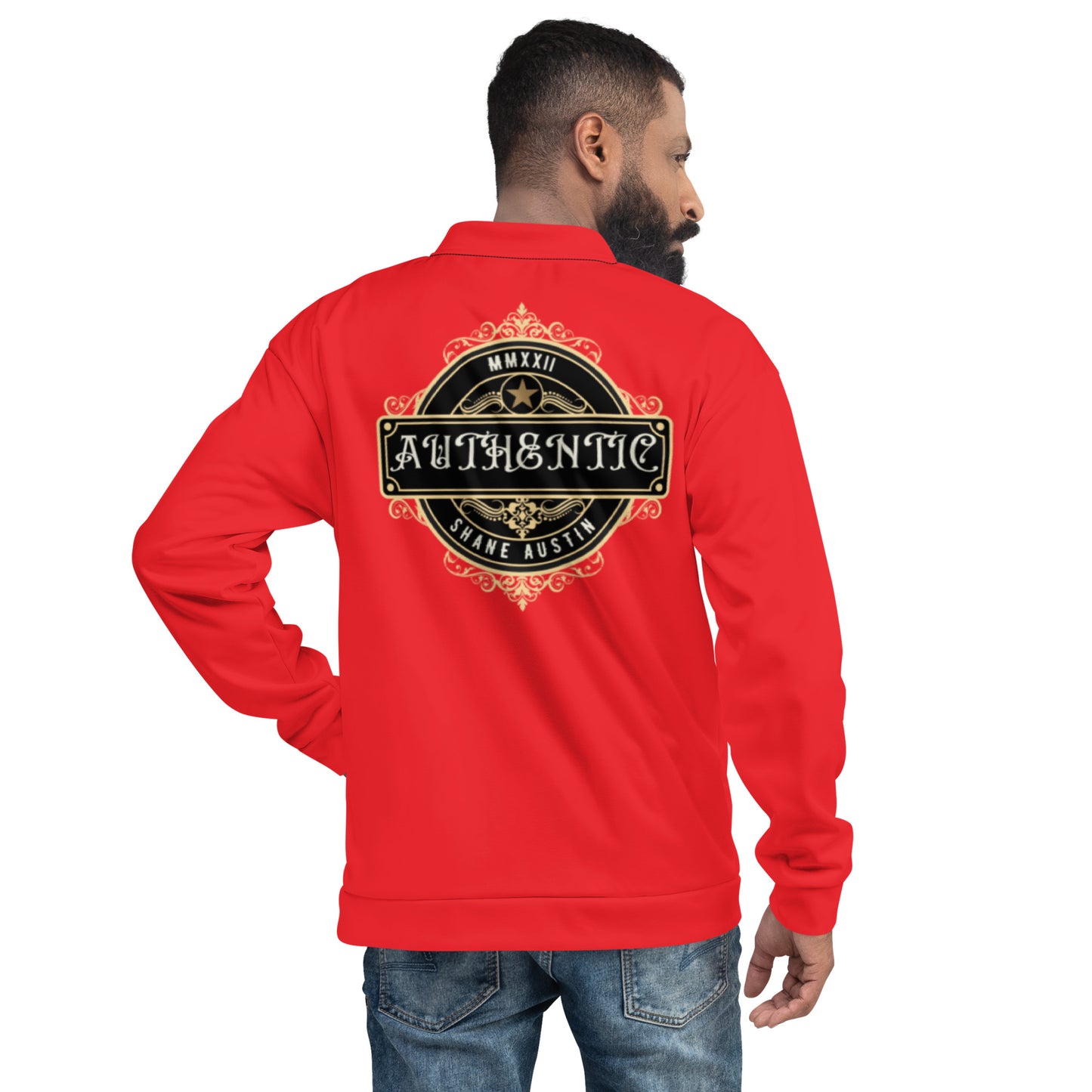 Authentic Patch Unisex Bomber Jacket (Red)