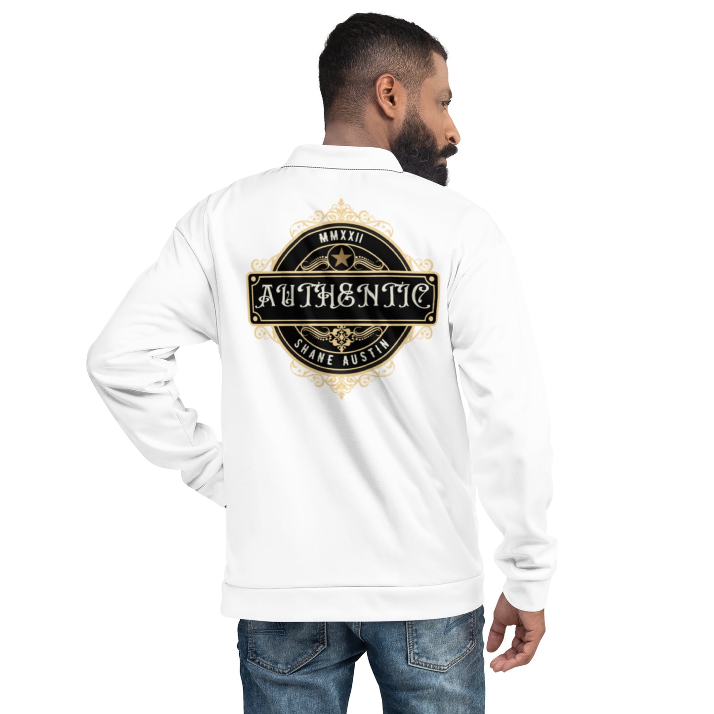 Authentic Patch Unisex Bomber Jacket (White)