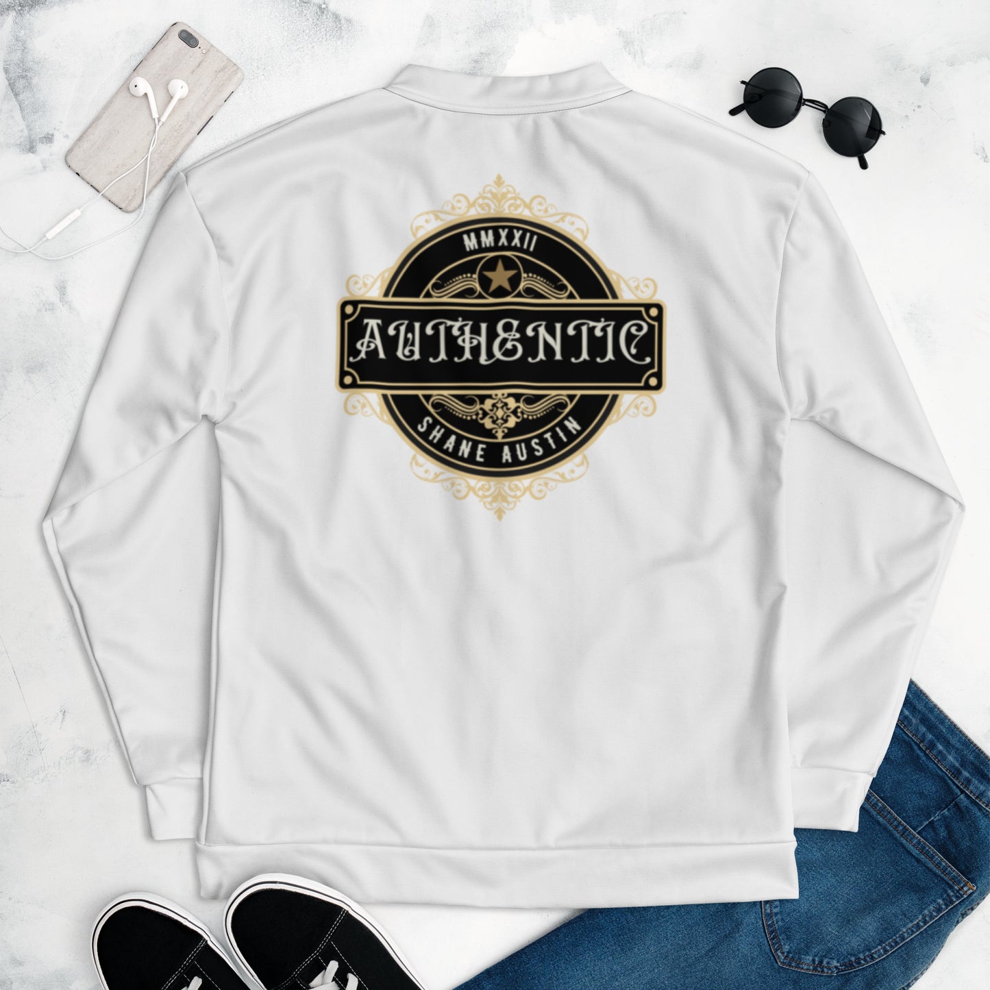 Authentic Patch Unisex Bomber Jacket (White)