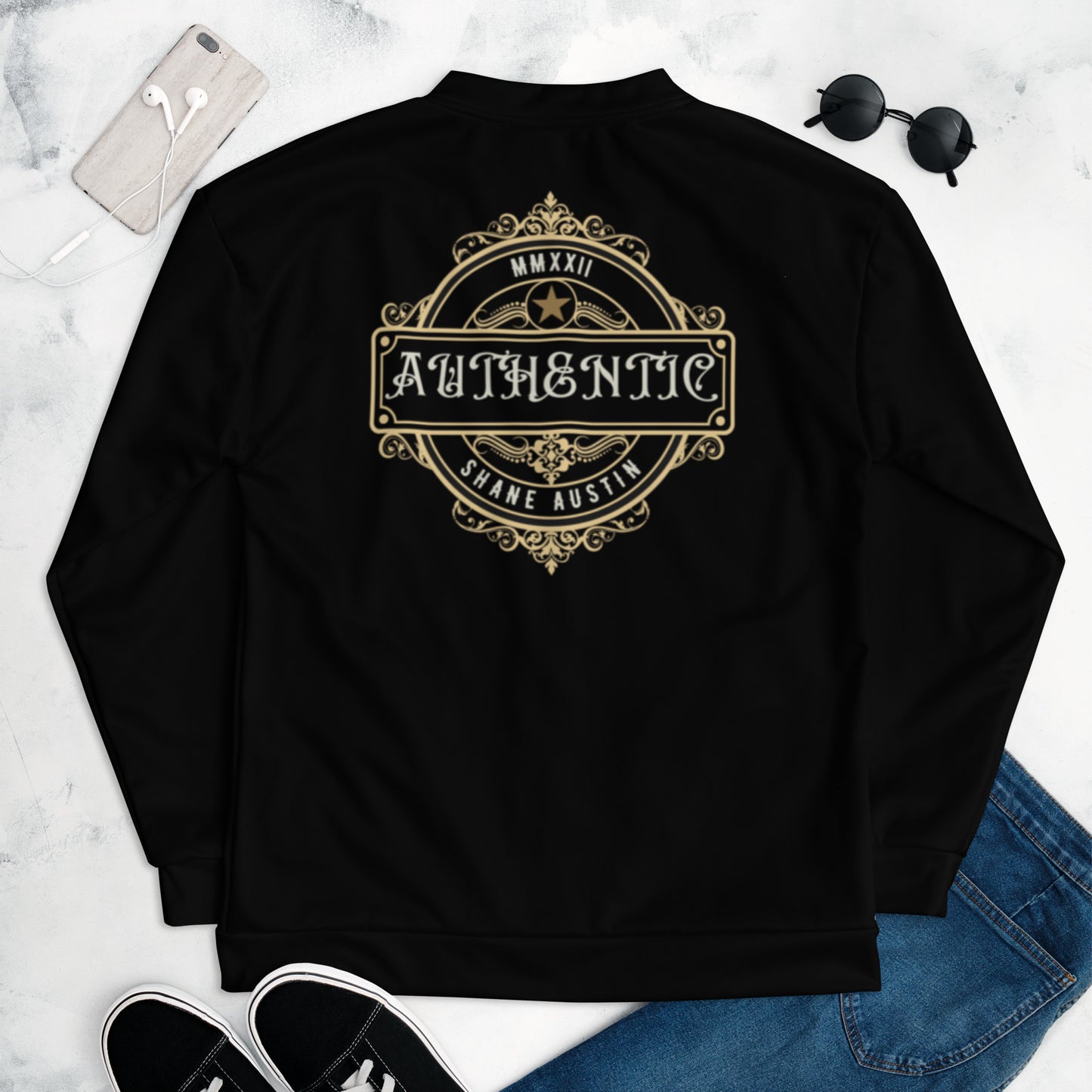 Authentic Patch Unisex Bomber Jacket (Black)