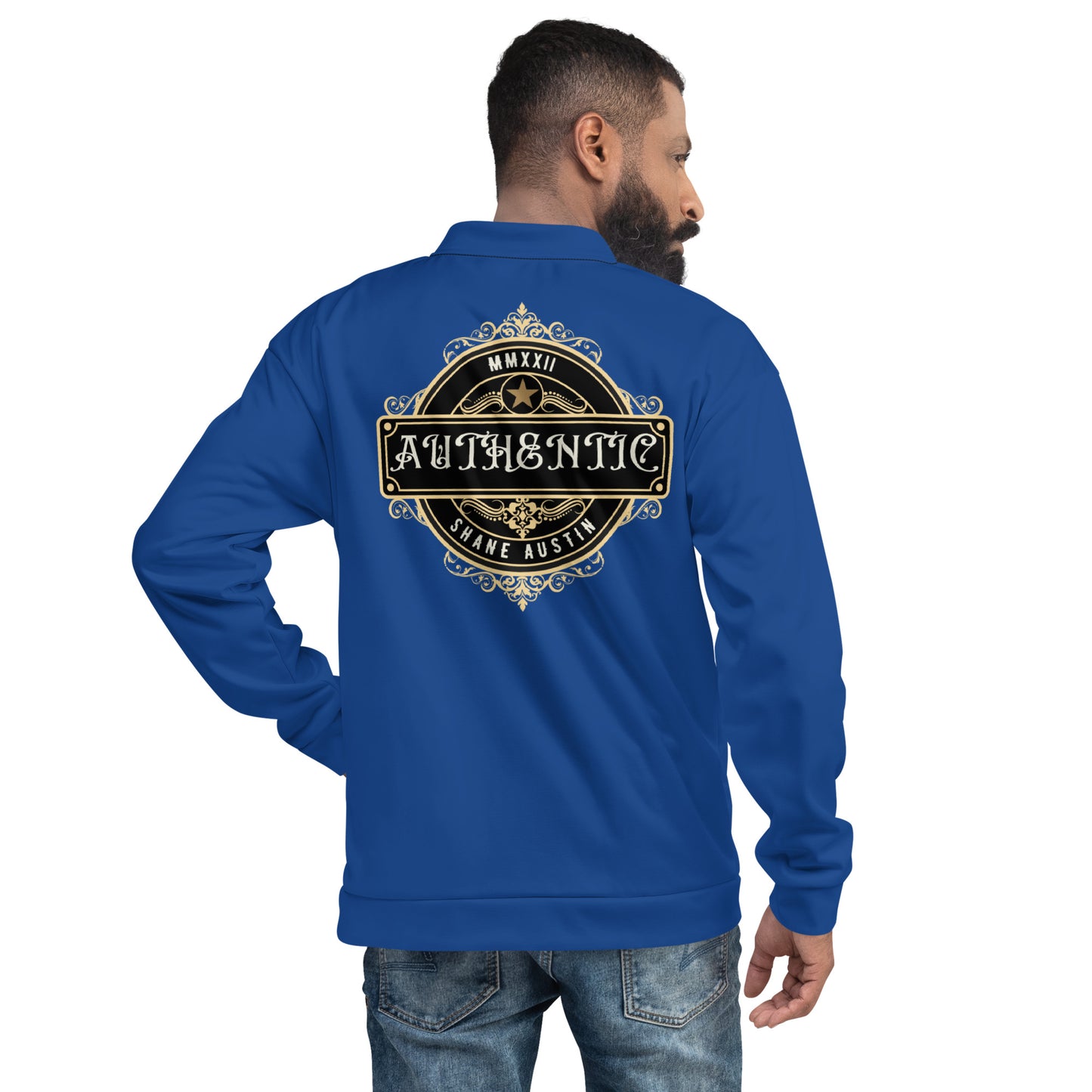 Authentic Patch Unisex Bomber Jacket (Blue)