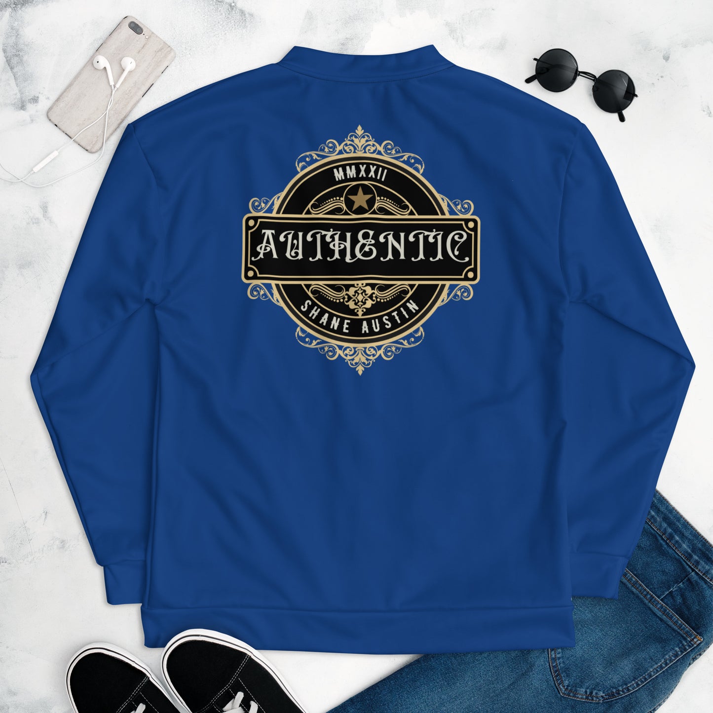 Authentic Patch Unisex Bomber Jacket (Blue)