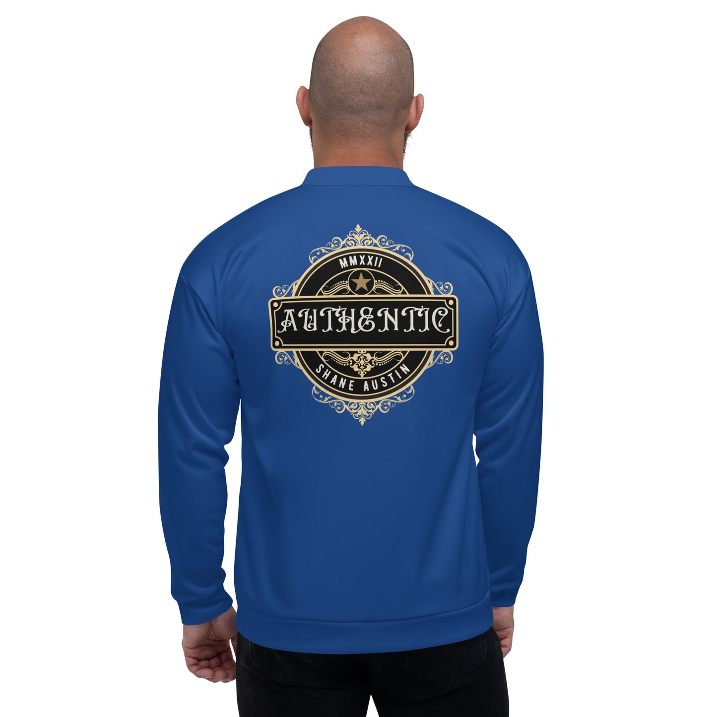 Authentic Patch Unisex Bomber Jacket (Blue)