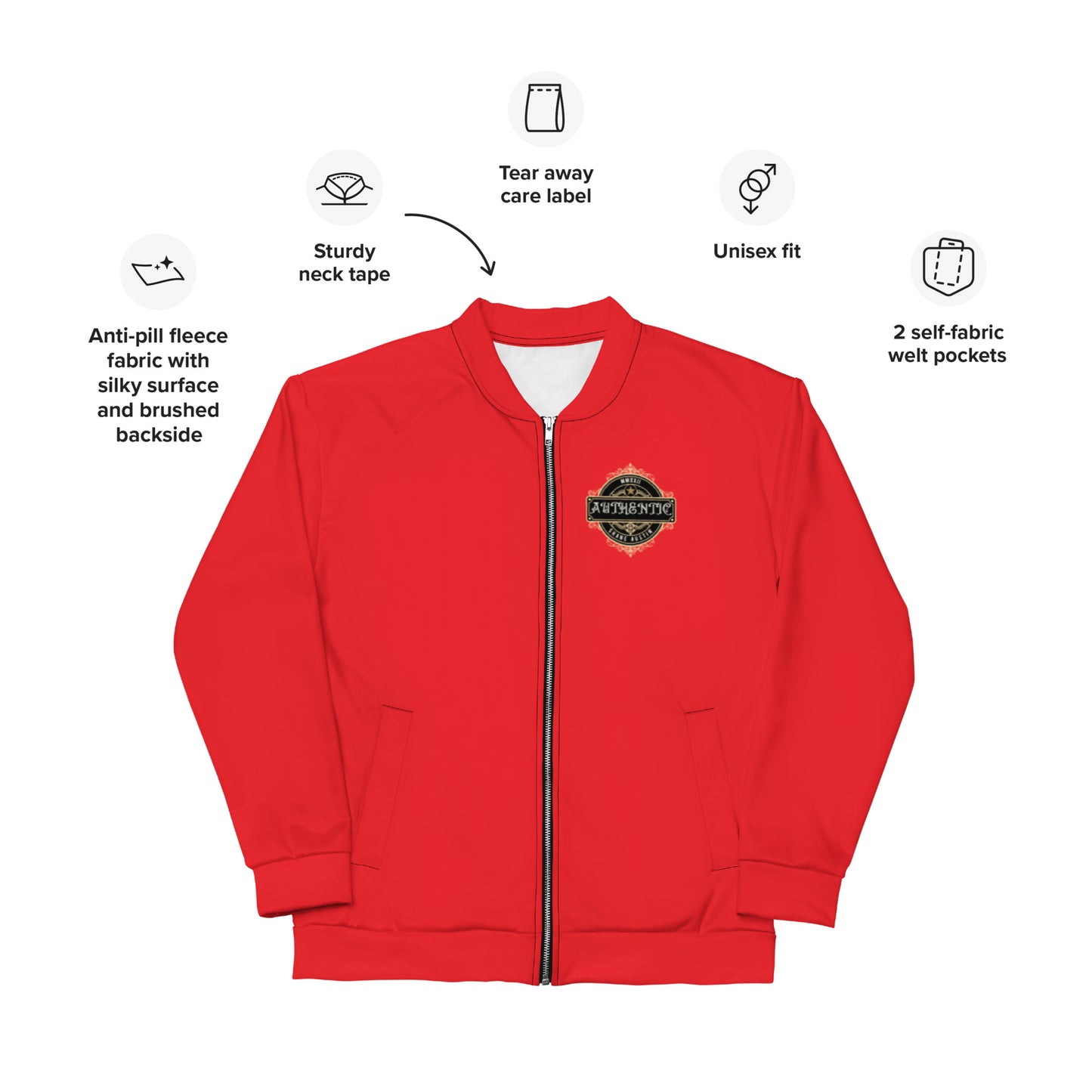 Authentic Patch Unisex Bomber Jacket (Red)