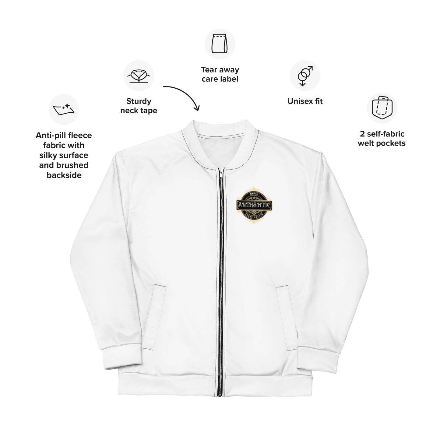 Authentic Patch Unisex Bomber Jacket (White)