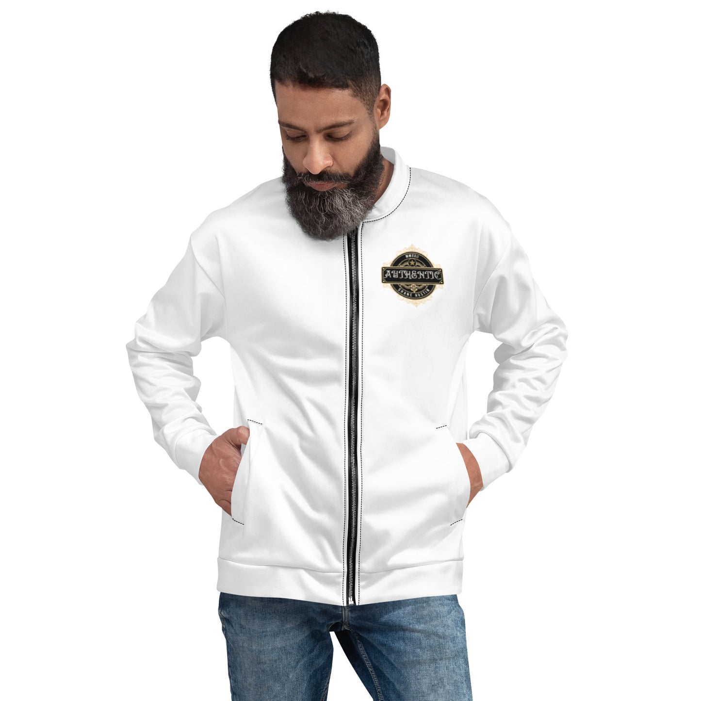 Authentic Patch Unisex Bomber Jacket (White)