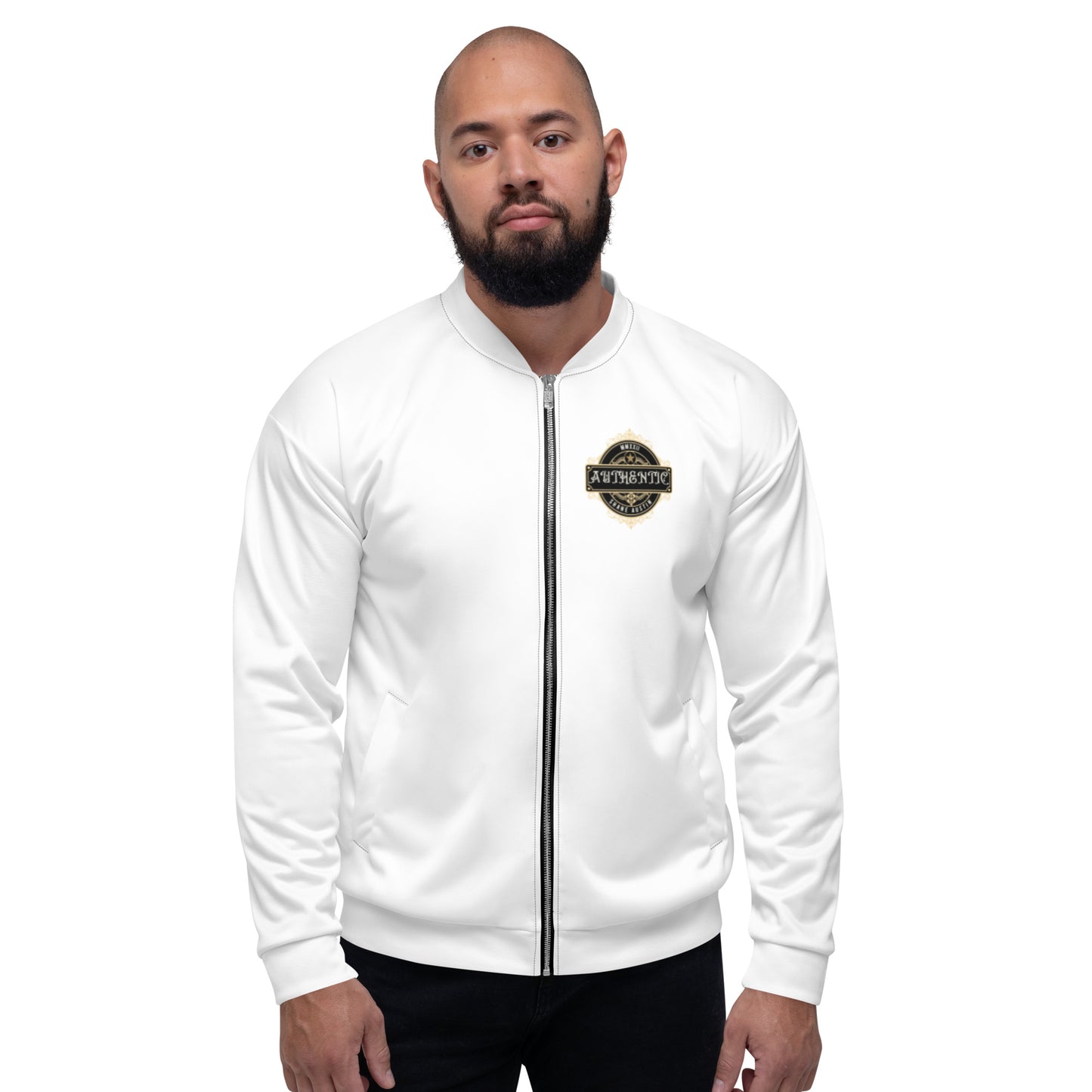 Authentic Patch Unisex Bomber Jacket (White)