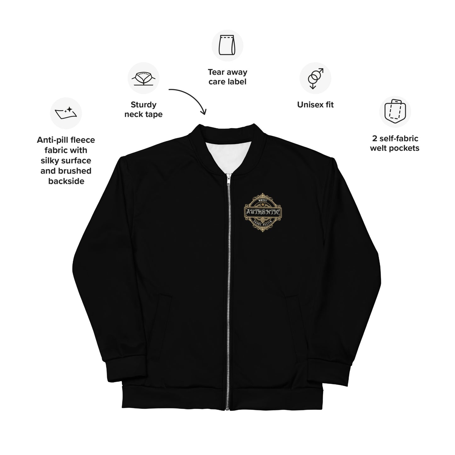 Authentic Patch Unisex Bomber Jacket (Black)