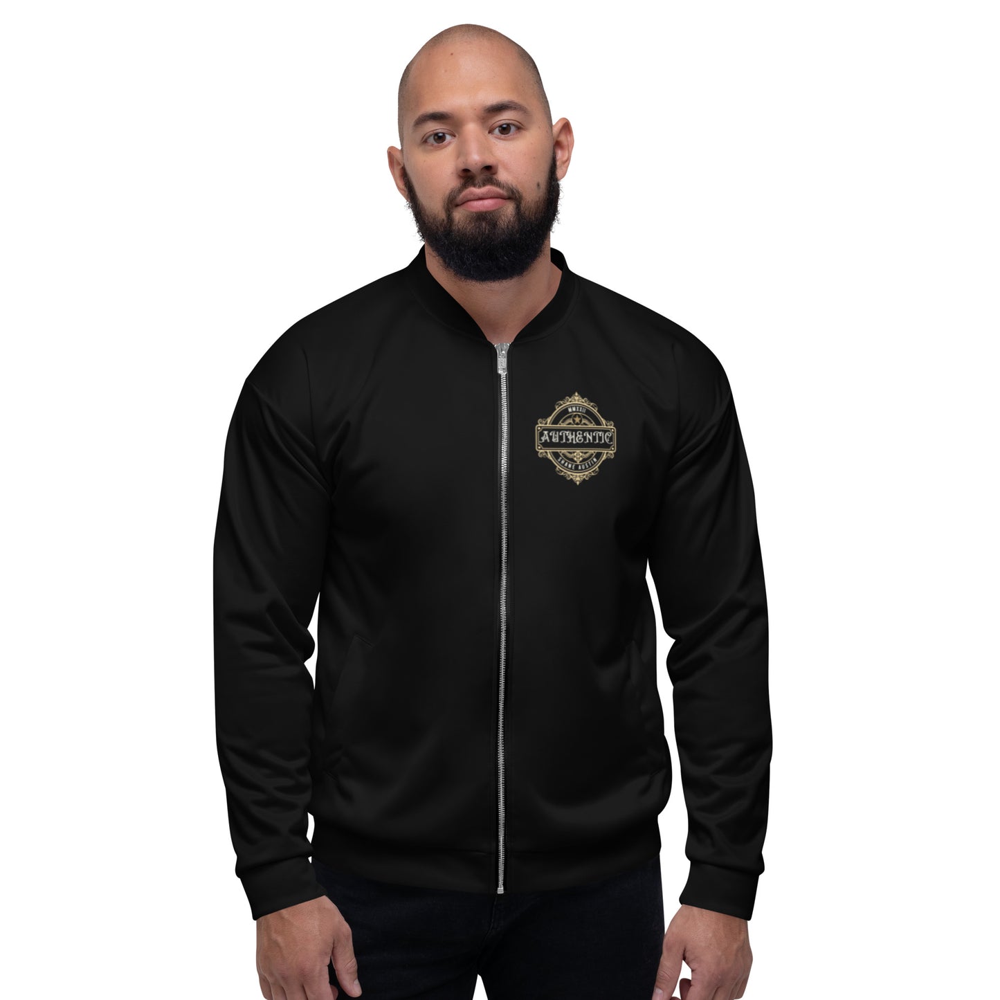 Authentic Patch Unisex Bomber Jacket (Black)