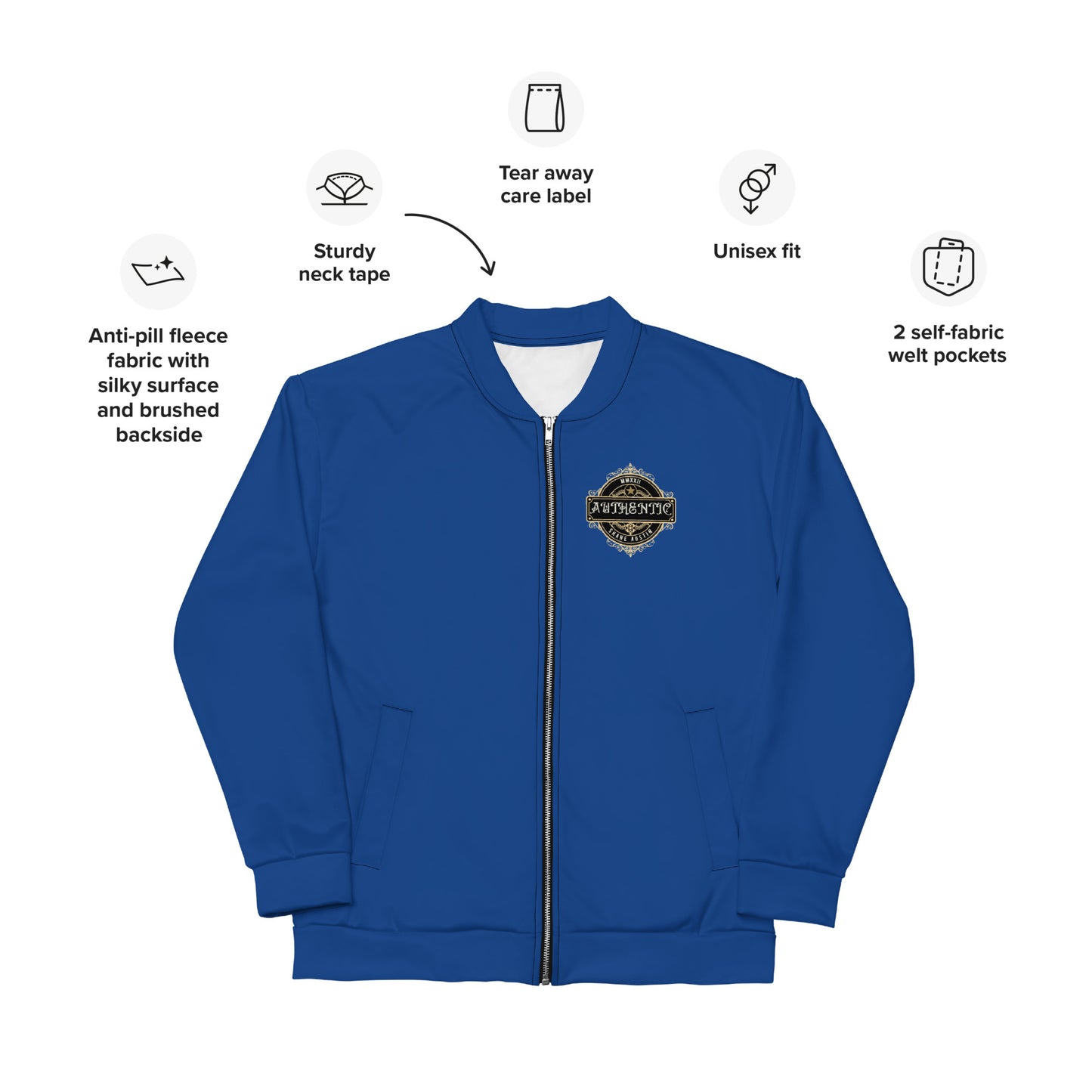 Authentic Patch Unisex Bomber Jacket (Blue)