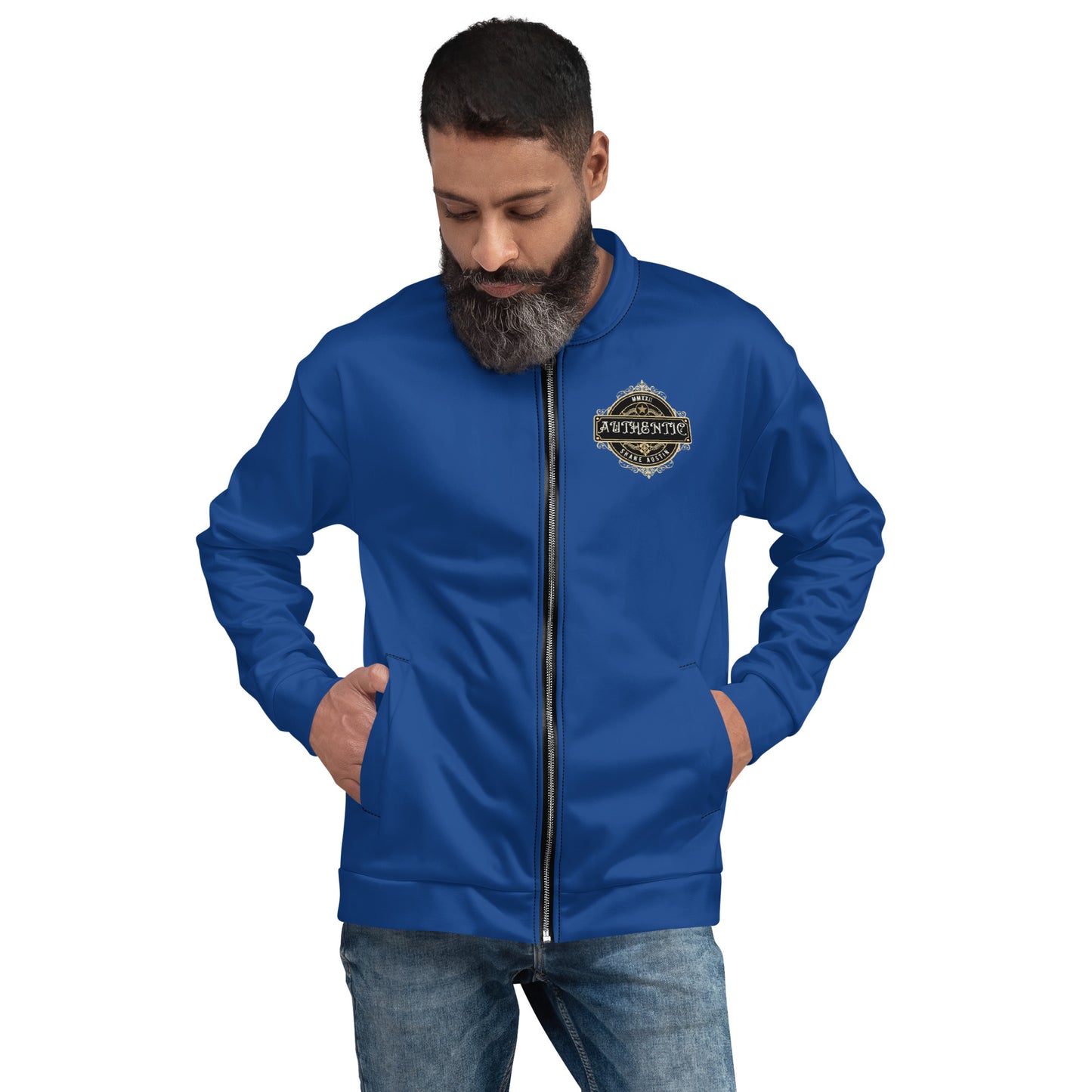 Authentic Patch Unisex Bomber Jacket (Blue)