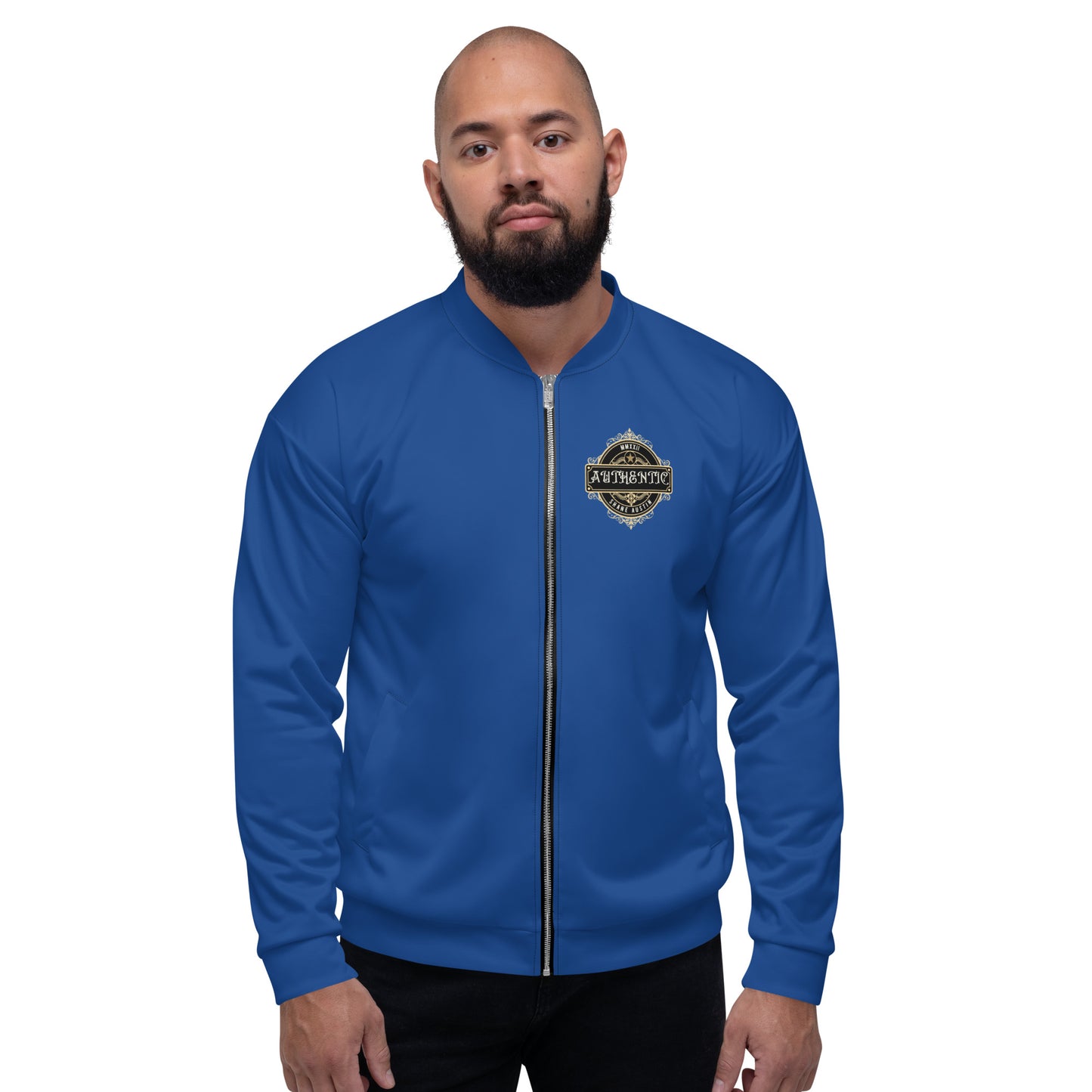 Authentic Patch Unisex Bomber Jacket (Blue)