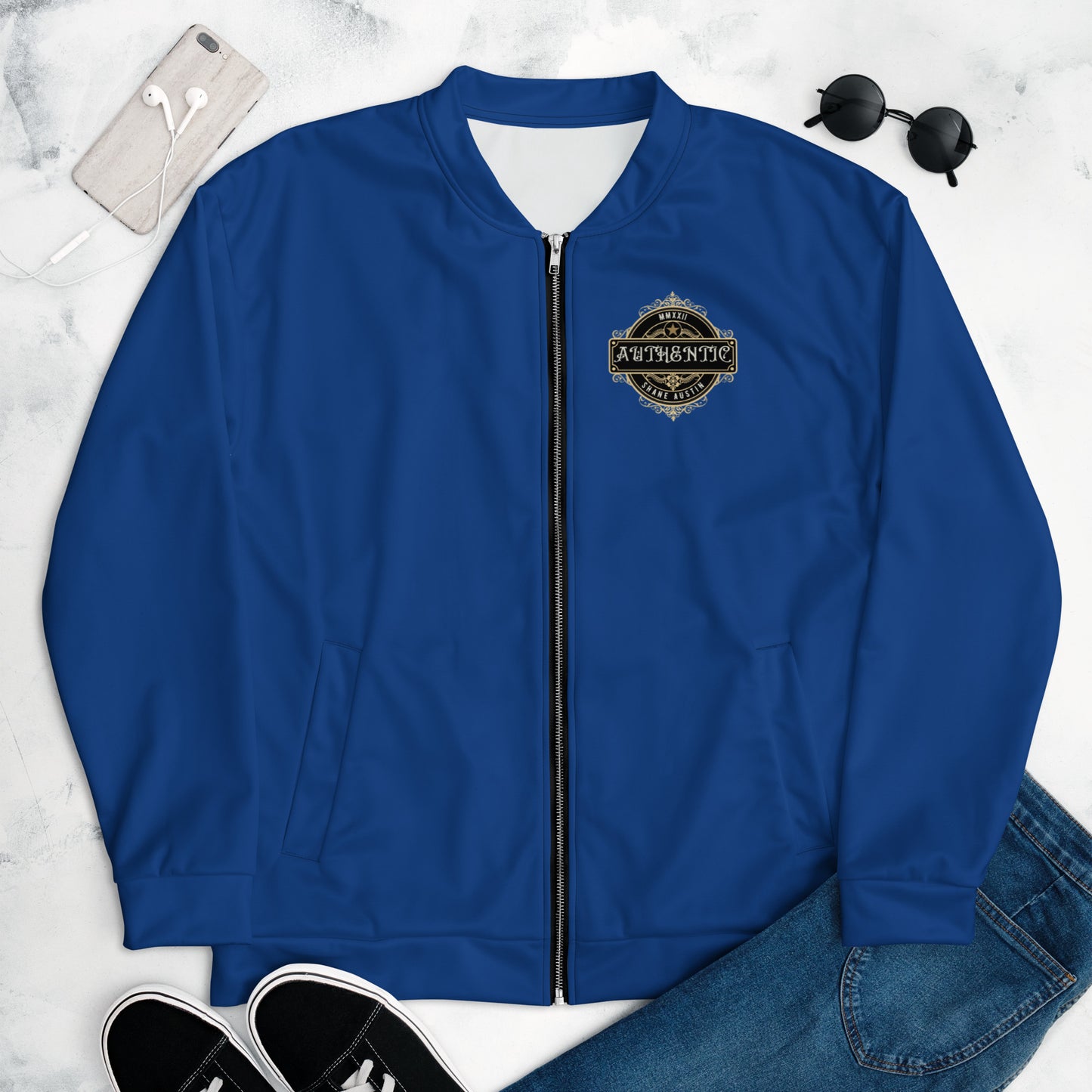 Authentic Patch Unisex Bomber Jacket (Blue)