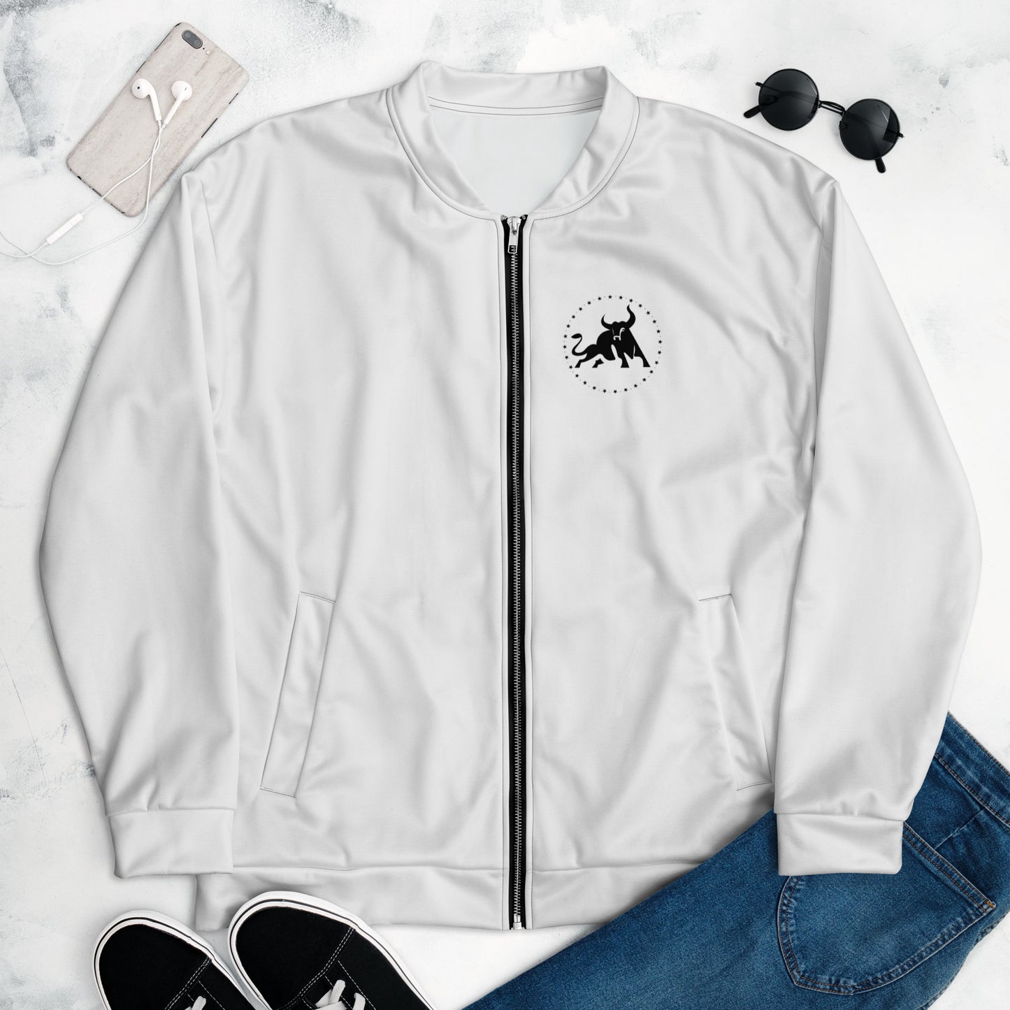 Logo Unisex Bomber Jacket (White)