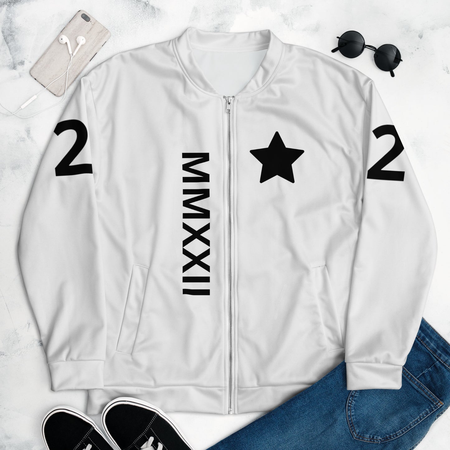 Logo MMXXII Unisex Bomber Jacket (White)