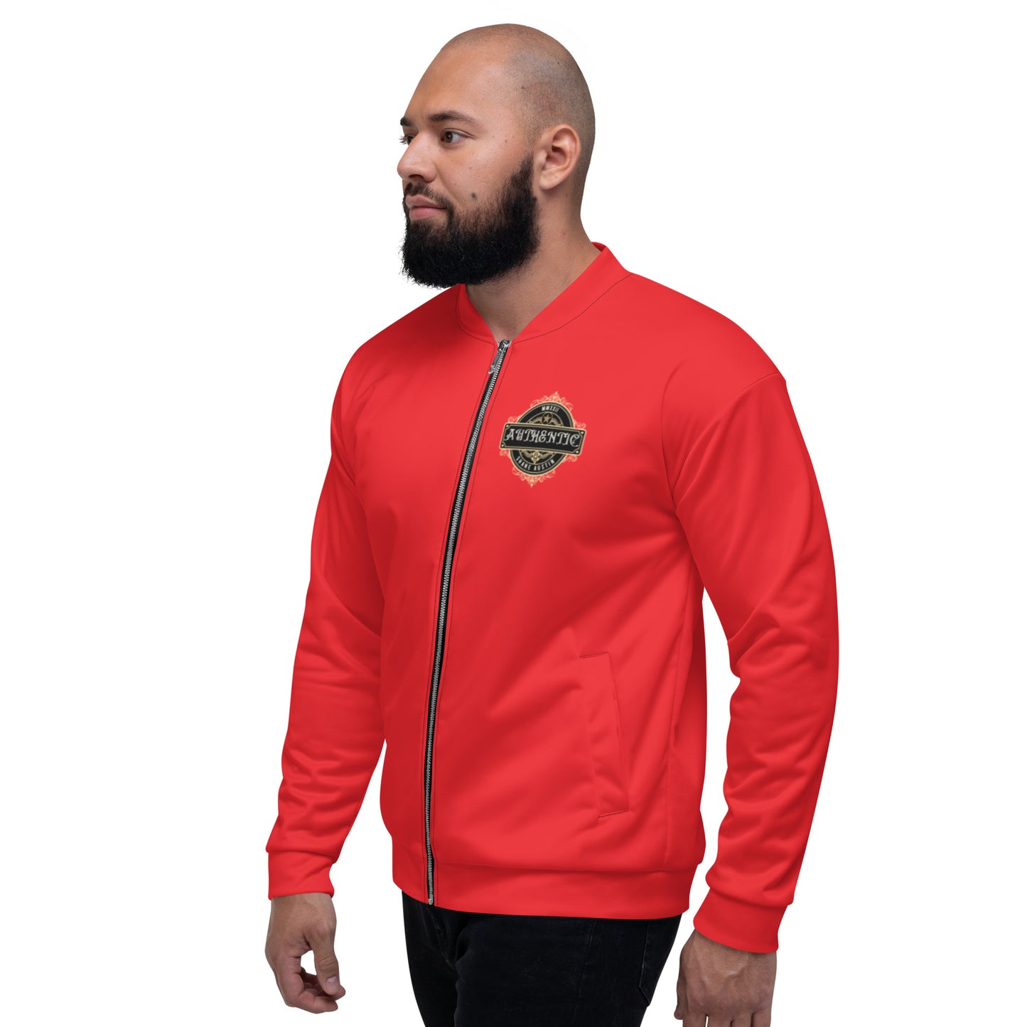 Authentic Patch Unisex Bomber Jacket (Red)