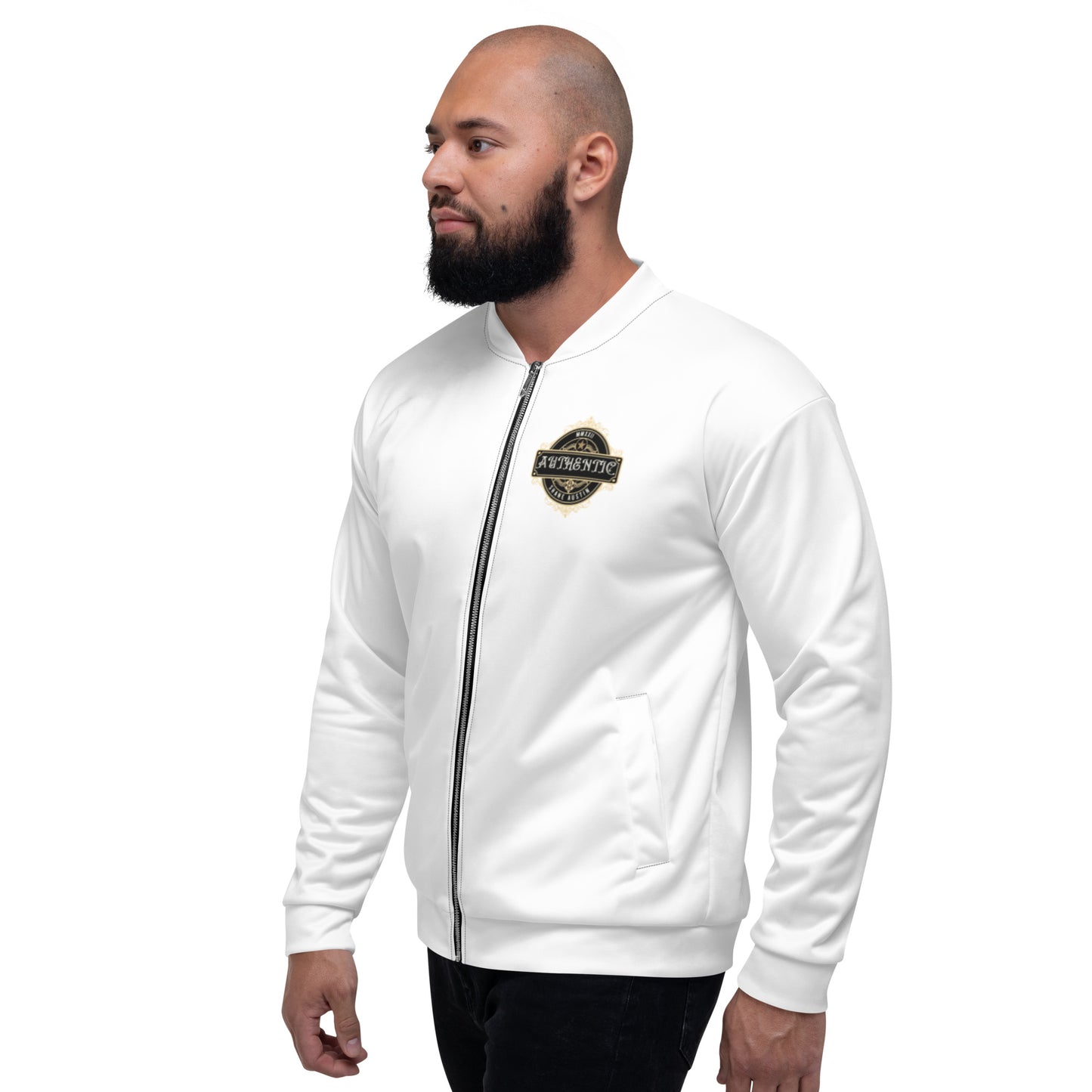 Authentic Patch Unisex Bomber Jacket (White)