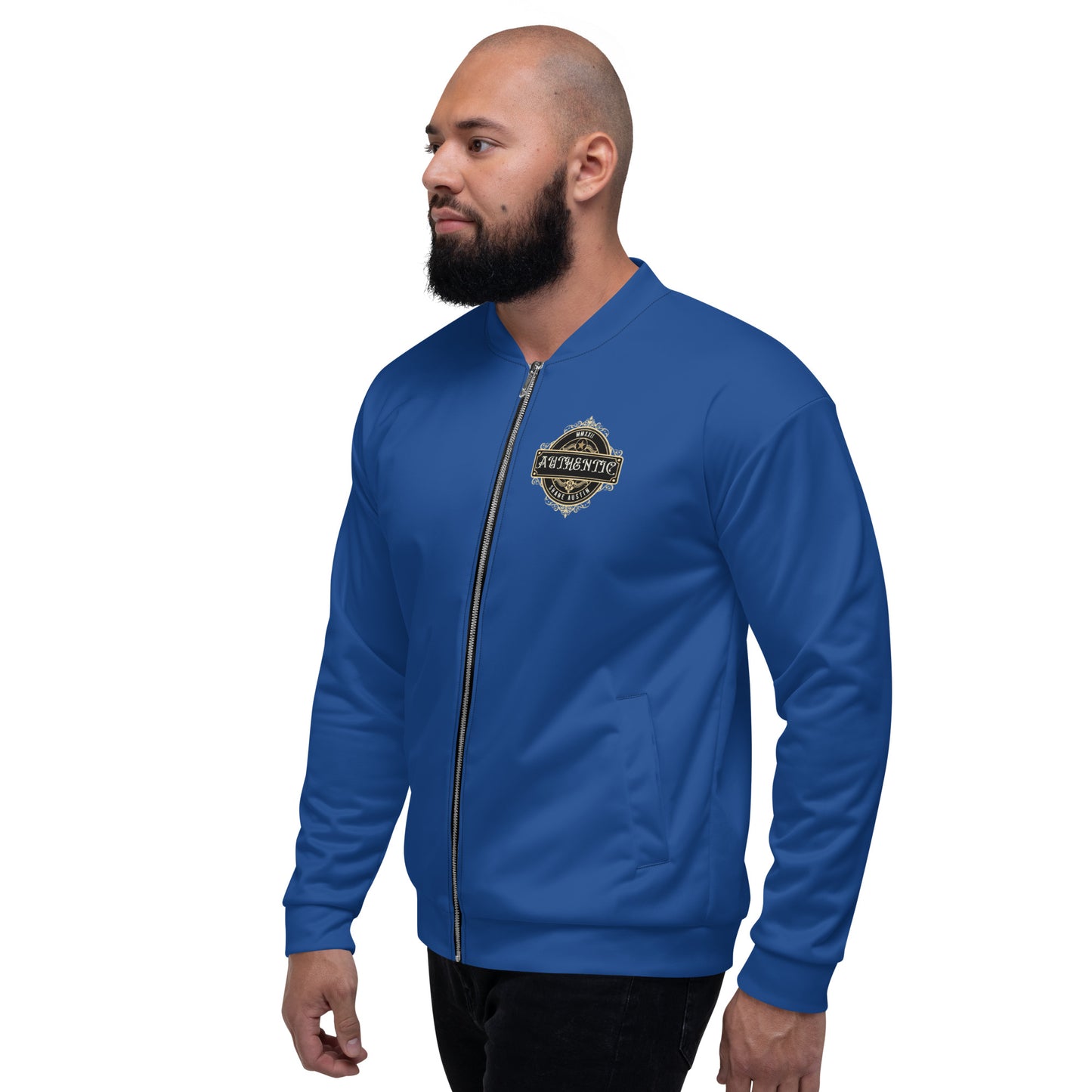 Authentic Patch Unisex Bomber Jacket (Blue)