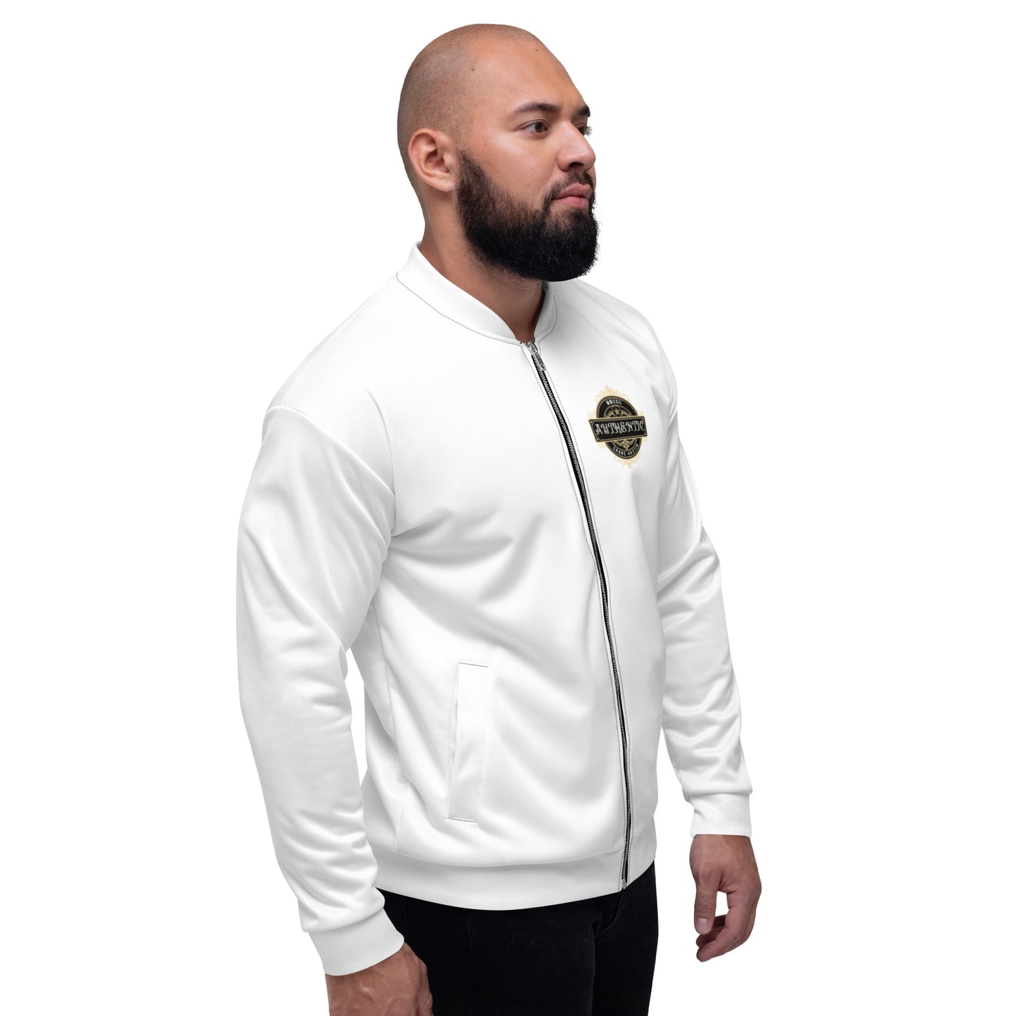 Authentic Patch Unisex Bomber Jacket (White)